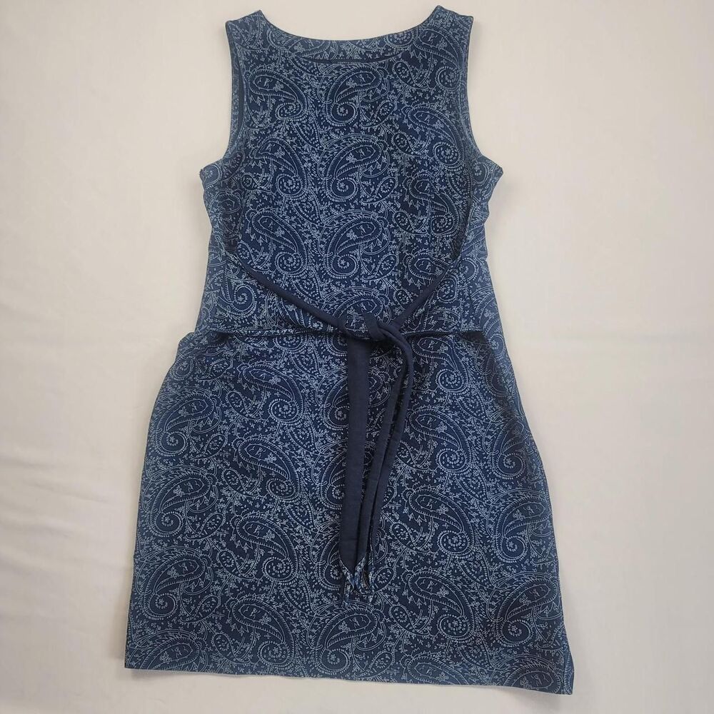 Tommy Hilfiger Navy Blue Paisley Sleeveless Tie Waist Sheath Dress Women's L